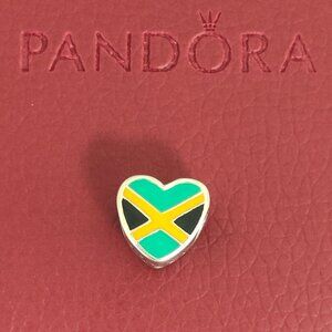 Pandora Heart-shaped Jamaica Flag Bead Charm Bracelet Pendant S925 Silver
